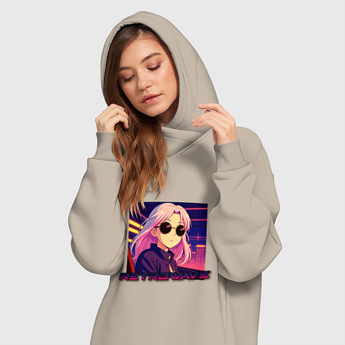 Женская толстовка-платье Ретровейв аниме девушка / Миндальный – фото 3