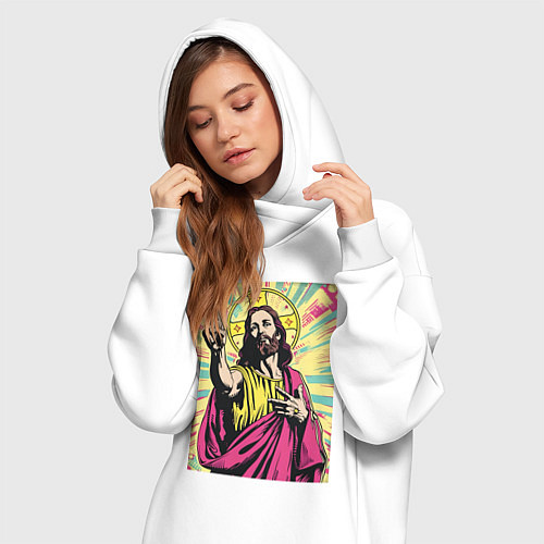 Женская толстовка-платье Jesus peace / Белый – фото 3