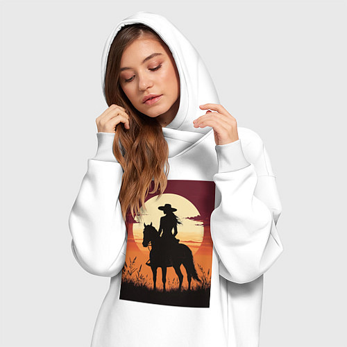Женская толстовка-платье Всадница в стиле дикого запада / Белый – фото 3