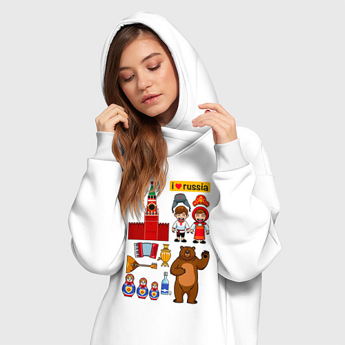 Женская толстовка-платье I love Russia, стереотипные символы / Белый – фото 3