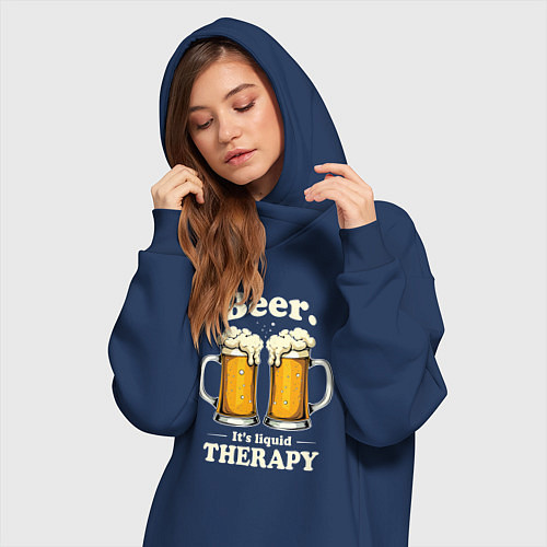 Женская толстовка-платье Beer its liquid therapy / Тёмно-синий – фото 3