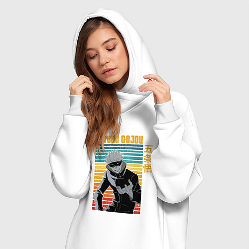 Женская толстовка-платье Сатору Годжо полоски / Белый – фото 3