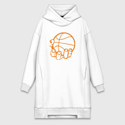 Женское худи-платье Баскетбольный мяч в руке, цвет: белый