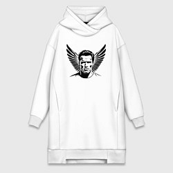 Женское худи-платье Портрет Арнольд Шварценеггер с крыльями, цвет: белый