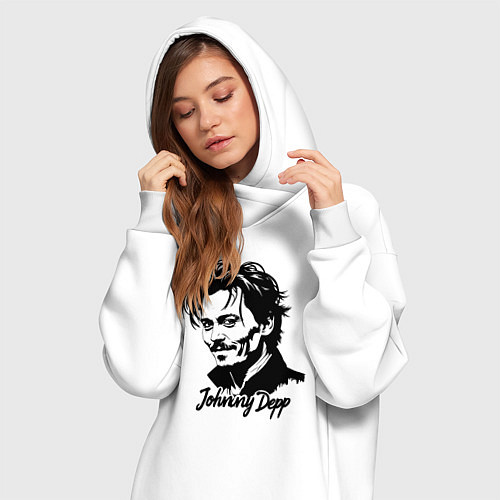 Женская толстовка-платье Джонни Депп в стиле стрит-арт / Белый – фото 3