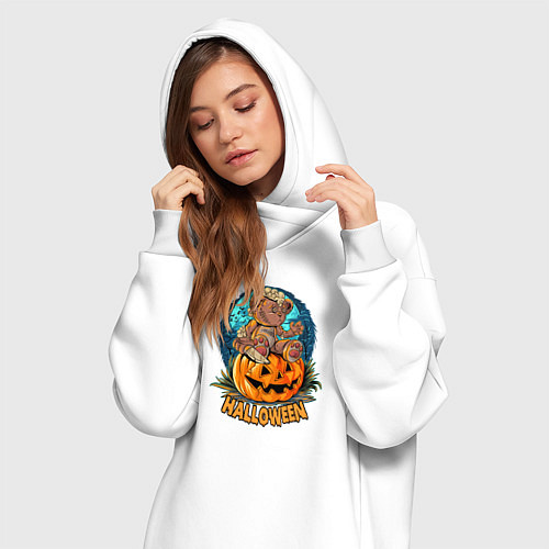 Женская толстовка-платье Мишка на тыкве / Белый – фото 3