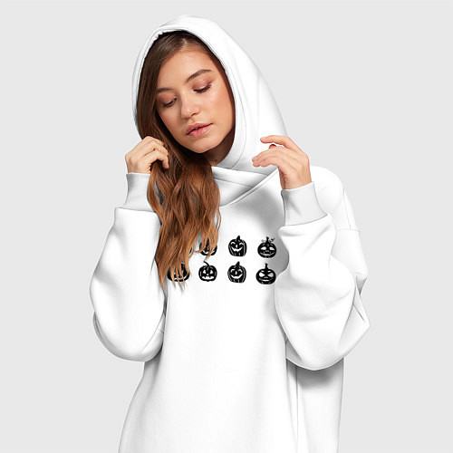 Женская толстовка-платье Черные тыквы на Хэллоуин / Белый – фото 3