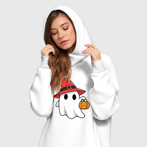Женская толстовка-платье Призрак в красной шляпе / Белый – фото 3