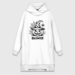 Женское худи-платье Хэллоуин, тыква и паук, цвет: белый