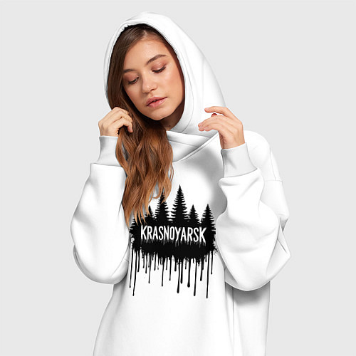 Женская толстовка-платье Красноярск лес в каплях краски / Белый – фото 3