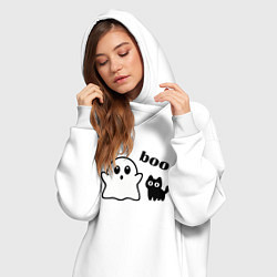 Женское худи-платье Хэллоуин, привидение и черный кот, цвет: белый — фото 2
