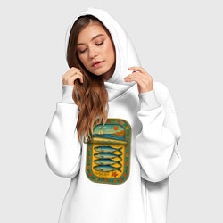 Женское худи-платье Консервы - сардины и море, цвет: белый — фото 2