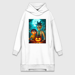 Женское худи-платье Rick and Morty with pumpkin - halloween night, цвет: белый