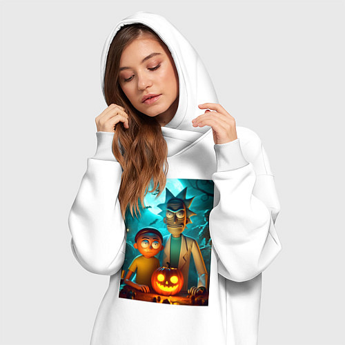 Женская толстовка-платье Rick and Morty with pumpkin - halloween night / Белый – фото 3