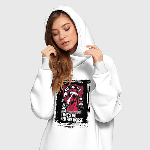 Женская толстовка-платье Красный огненный конь / Белый – фото 3