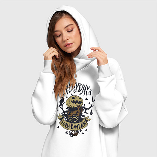 Женская толстовка-платье Хэллоуин пугало-тыква / Белый – фото 3