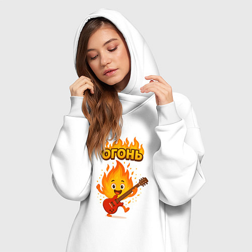 Женская толстовка-платье Огонь с гитарой / Белый – фото 3