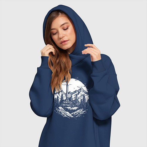 Женская толстовка-платье Индустриальный рассвет в горах / Тёмно-синий – фото 3