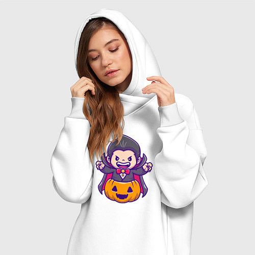 Женская толстовка-платье Дракула в тыкве / Белый – фото 3