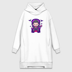 Женское худи-платье Дракула на троне, цвет: белый