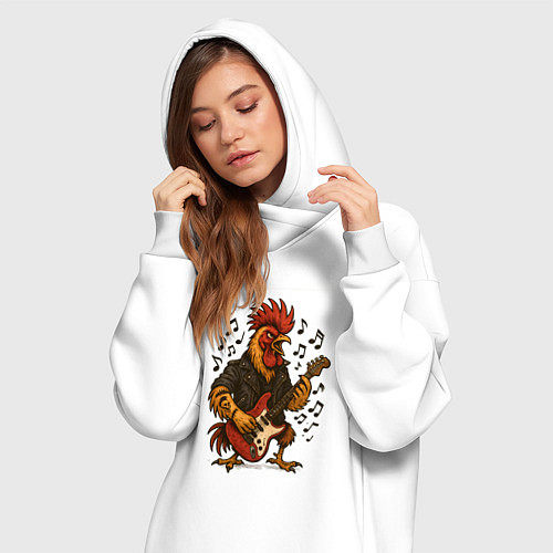 Женская толстовка-платье Петух гитарист рокер / Белый – фото 3