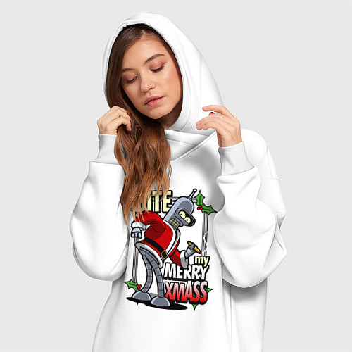 Женская толстовка-платье Bender - bite my xmaas / Белый – фото 3
