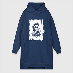Женское худи-платье Белый жеребец, цвет: тёмно-синий