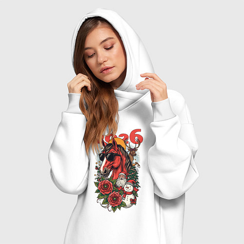 Женская толстовка-платье Красная огненная лошадь 2026 / Белый – фото 3