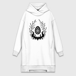 Женское худи-платье Пасхальное кролики и яйцо, цвет: белый