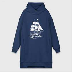 Женское худи-платье Парусник на белых волнах, цвет: тёмно-синий