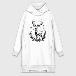 Женское худи-платье Зимний новогодний олень, цвет: белый