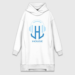 Женское худи-платье Логотип House Music, цвет: белый