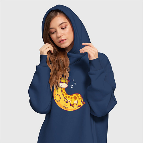 Женская толстовка-платье Спящий жираф на луне / Тёмно-синий – фото 3