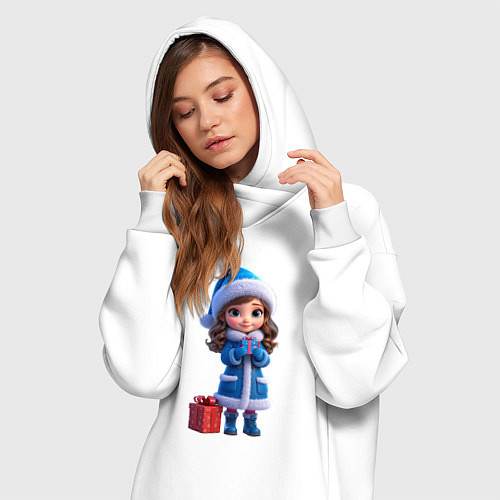 Женская толстовка-платье Снегурочка с подарком / Белый – фото 3