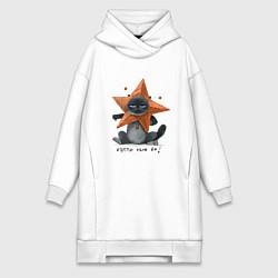 Женское худи-платье Хмурый новогодний кот, цвет: белый