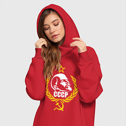 Женское худи-платье Вождь СССР, цвет: красный — фото 2