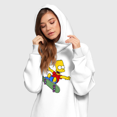 Женская толстовка-платье Барт на скейте / Белый – фото 3