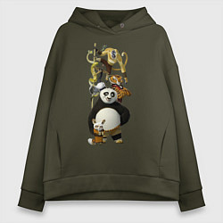 Толстовка оверсайз женская Панда с друзьями, цвет: хаки