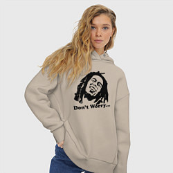 Толстовка оверсайз женская Bob Marley: Don't worry, цвет: миндальный — фото 2