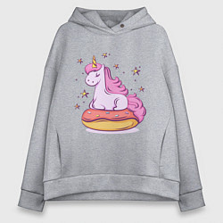 Толстовка оверсайз женская Единорог на пончике, цвет: меланж