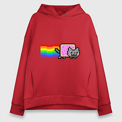 Толстовка оверсайз женская Nyan Cat, цвет: красный