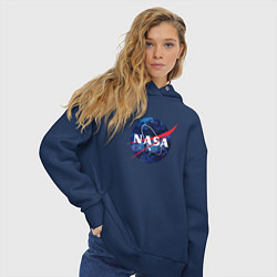 Толстовка оверсайз женская NASA: Cosmic Logo, цвет: тёмно-синий — фото 2