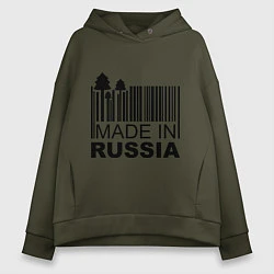 Толстовка оверсайз женская Made in Russia штрихкод, цвет: хаки