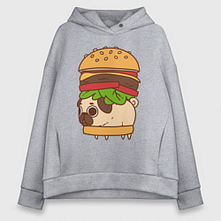 Толстовка оверсайз женская Мопс-бургер, цвет: меланж