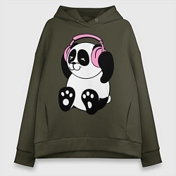 Толстовка оверсайз женская Panda in headphones панда в наушниках, цвет: хаки