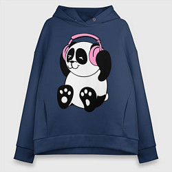 Толстовка оверсайз женская Panda in headphones панда в наушниках, цвет: тёмно-синий