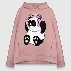 Толстовка оверсайз женская Panda in headphones панда в наушниках, цвет: пыльно-розовый