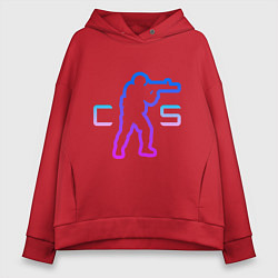 Толстовка оверсайз женская CS - логотип с бойцом, цвет: красный