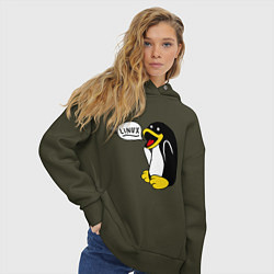 Толстовка оверсайз женская Пингвин: Linux, цвет: хаки — фото 2