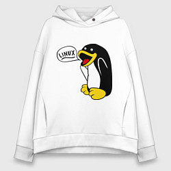 Толстовка оверсайз женская Пингвин: Linux, цвет: белый